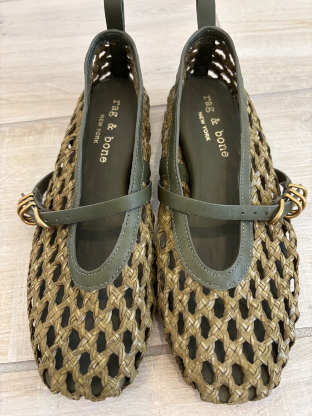 rag & bone Spire Woven Mary Jane Flats Loden Green Sz 37 US 7 - Picture 4 of 12